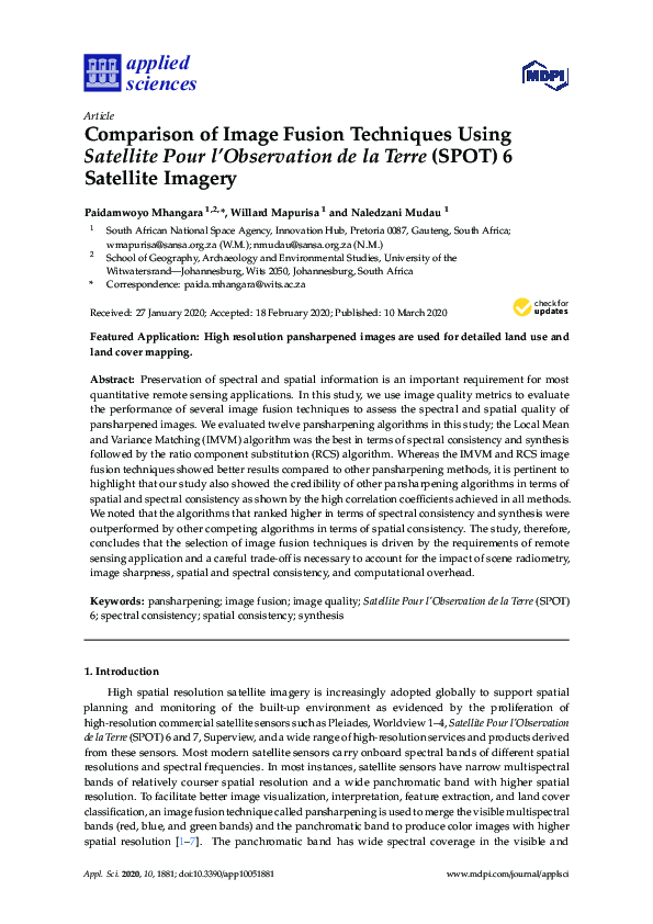 (PDF) Comparison of Image Fusion Techniques Using Satellite Pour l ...