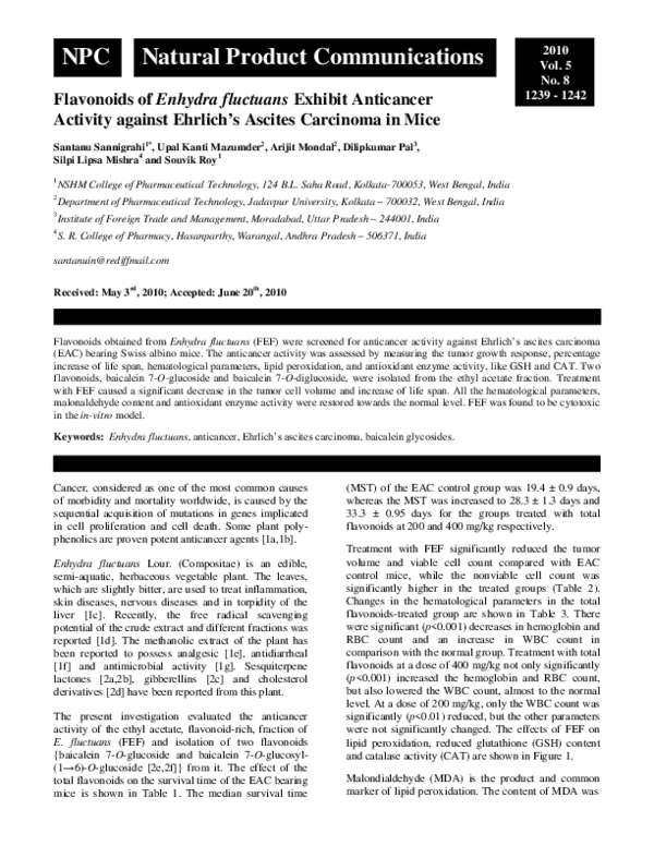 (PDF) Flavonoids of Enhydra Fluctuans Exhibit Anticancer Activity ...