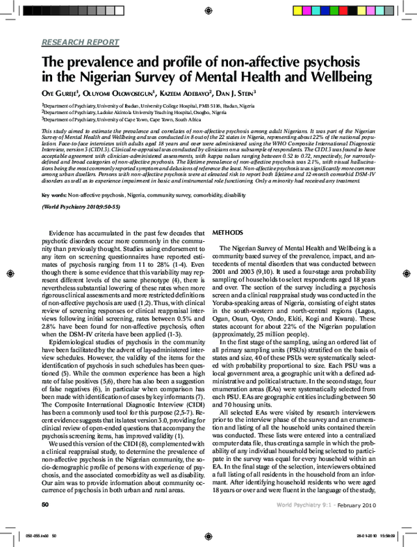 (PDF) The prevalence and profile of non-affective psychosis in the ...