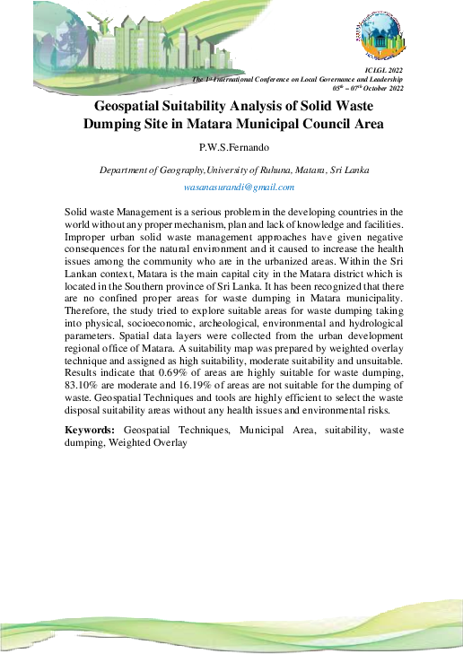 (PDF) Geospatial Suitability Analysis of Solid Waste Dumping Site in ...