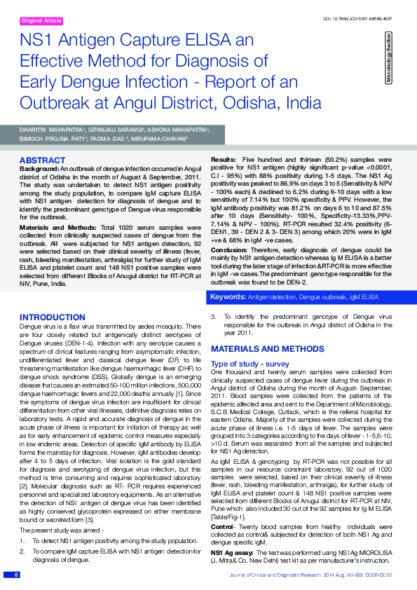 (PDF) NS1 Antigen Capture ELISA an Effective Method for Diagnosis of ...