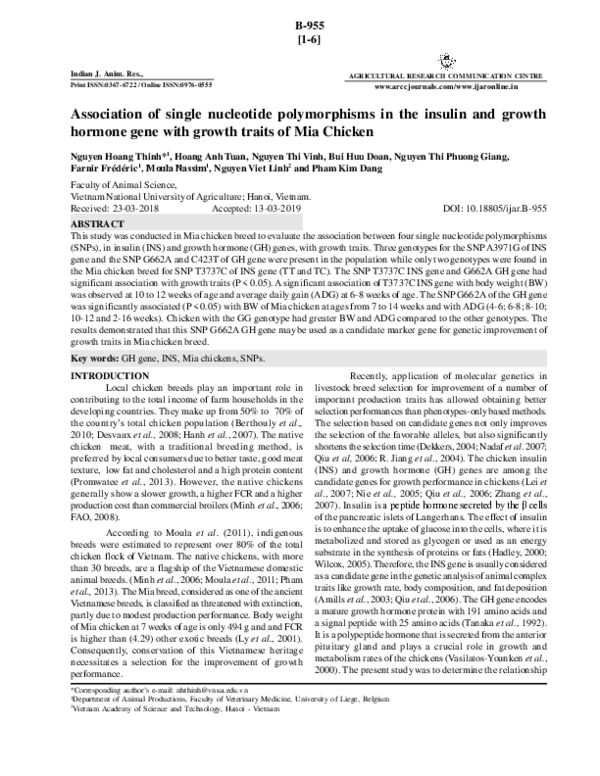 (PDF) Association of single nucleotide polymorphisms in the insulin and ...
