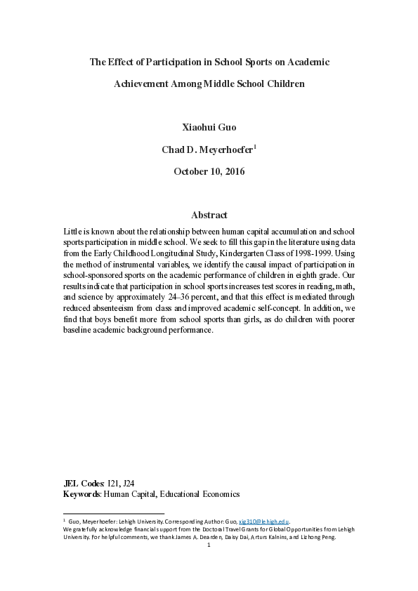 (PDF) The Effect of Participation in School Sports on Academic ...