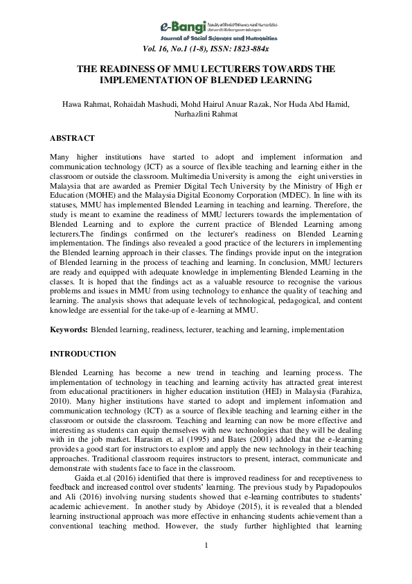 (PDF) The Readiness of Mmu Lecturers Towards the Implementation of ...
