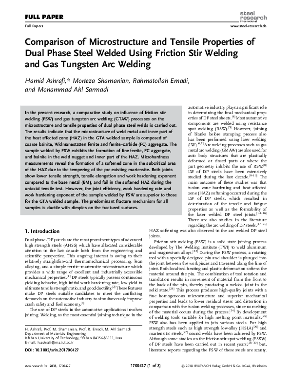 (PDF) Comparison of Microstructure and Tensile Properties of Dual Phase ...