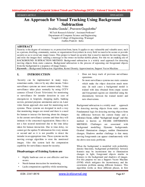 (PDF) An Approach for Visual Tracking Using Background Subtraction