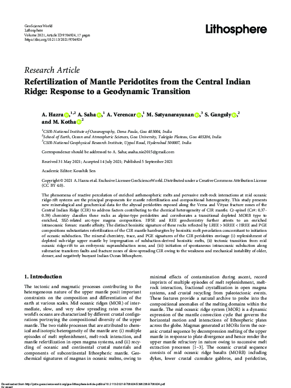 (PDF) Refertilization of Mantle Peridotites from the Central Indian ...