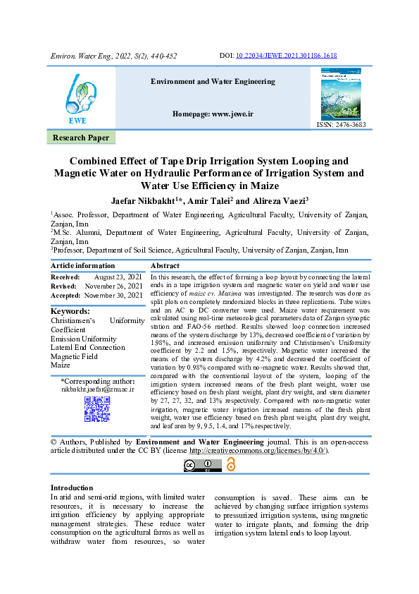(PDF) Combined Effect of Tape Drip Irrigation System Looping and ...