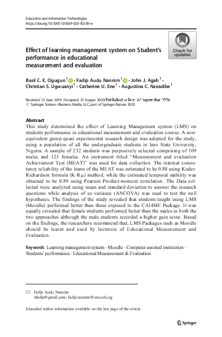 (PDF) Effect of learning management system on Student’s performance in ...