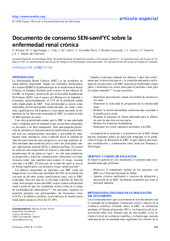 (PDF) Documento de consenso SEN-semFYC sobre la enfermedad renal crónica
