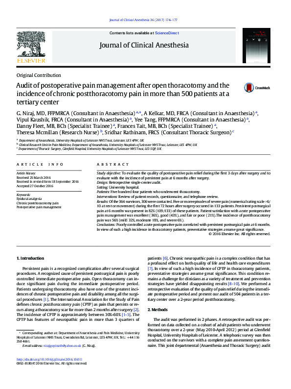 (PDF) Audit of postoperative pain management after open thoracotomy and ...