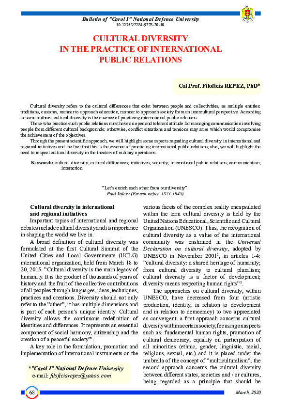 (PDF) The Importance of Cultural Diversity in the Practice of ...