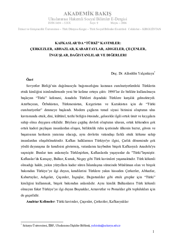 (PDF) Kafkaslar da Türki Kavımler Çerkezler Abhazlar Kabartaylar ...