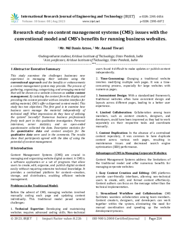 (PDF) Research study on content management systems (CMS): issues with ...
