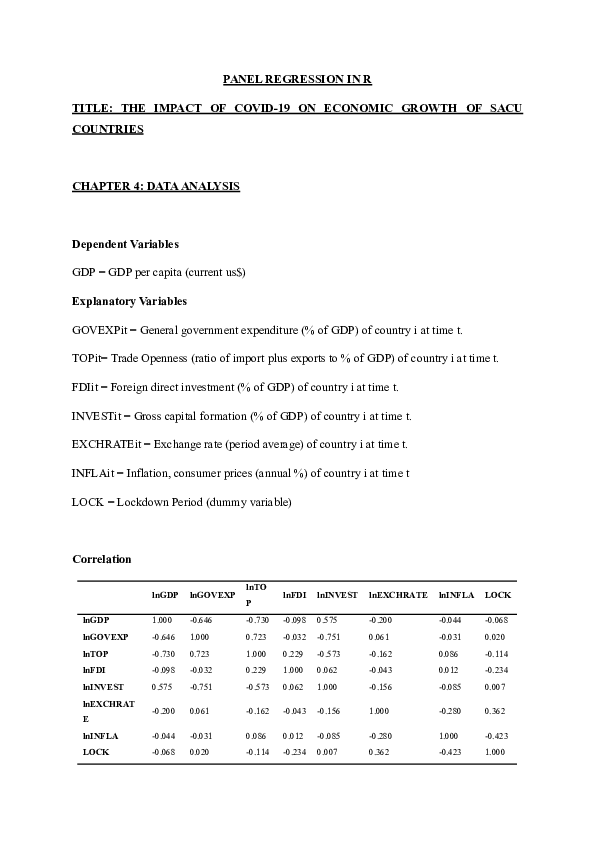 (DOC) PANEL REGRESSION IN R TITLE: THE IMPACT OF COVID-19 ON ECONOMIC ...