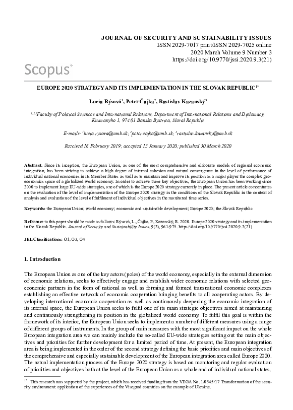 (PDF) Europe 2020 Strategy and Its Implementation in the Slovak Republic