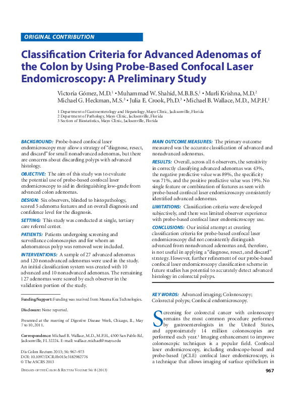 (PDF) Classification Criteria for Advanced Adenomas of the Colon by ...