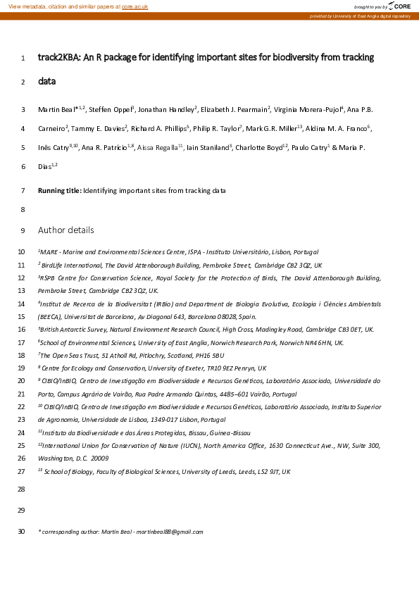 (PDF) track2KBA: An R package for identifying important sites for ...