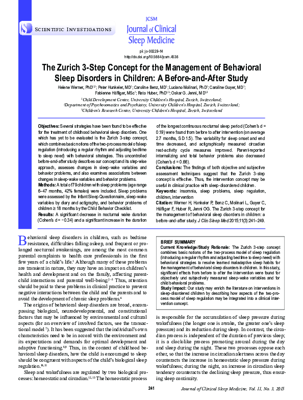 (PDF) The Zurich 3-Step Concept for the Management of Behavioral Sleep ...