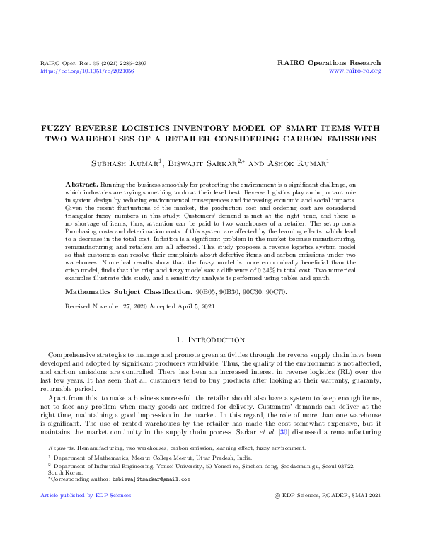 (PDF) Fuzzy reverse logistics inventory model of smart items with two ...