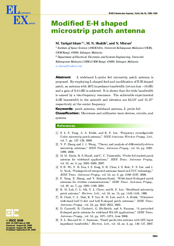 (PDF) Modified E-H shaped microstrip patch antenna
