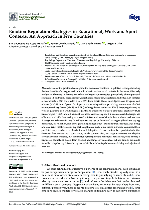 (PDF) Emotion Regulation Strategies in Educational, Work and Sport ...