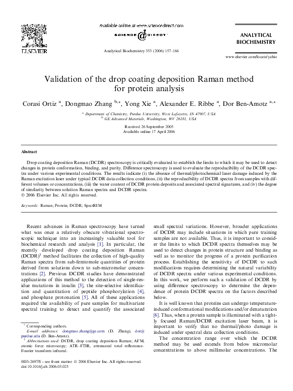 (PDF) Validation of the drop coating deposition Raman method for ...
