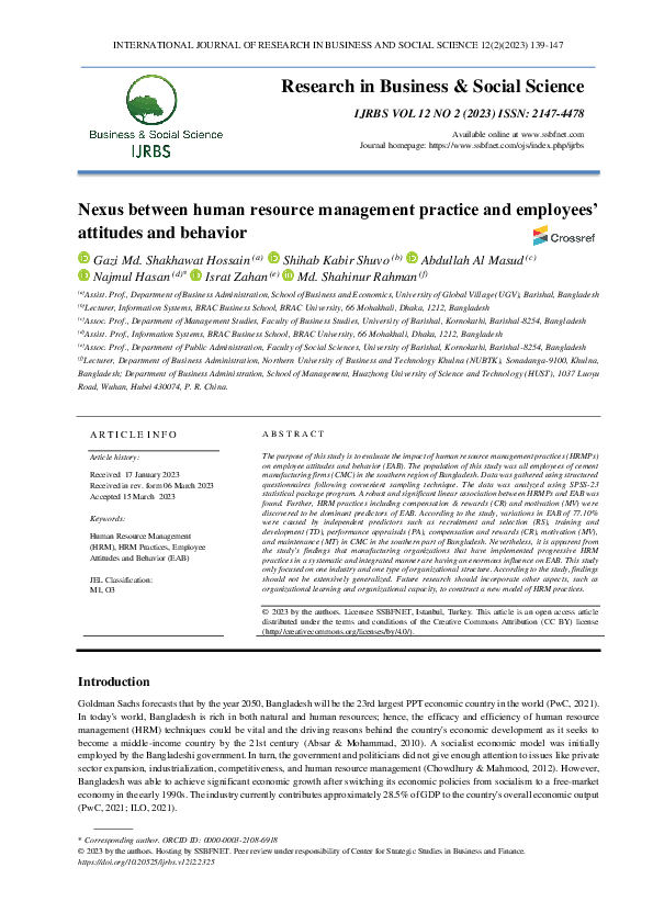 (PDF) Nexus between human resource management practice and employees ...