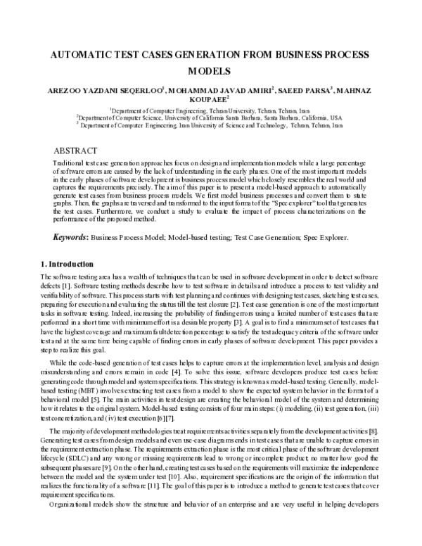 (PDF) Automatic test cases generation from business process models