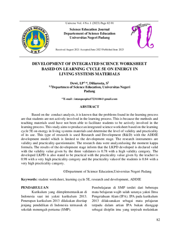 (PDF) Development of Integrated Science Worksheet Based on Learning ...