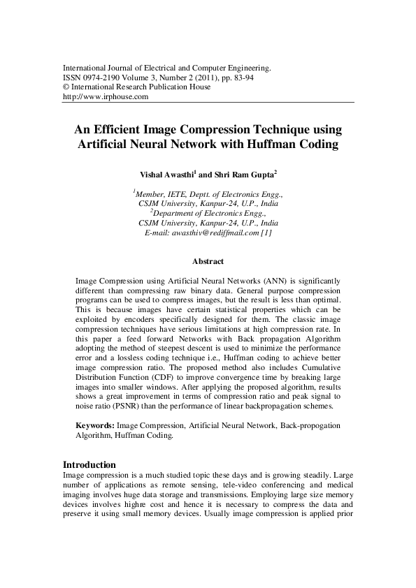 (PDF) An Efficient Image Compression Technique using Artificial Neural ...