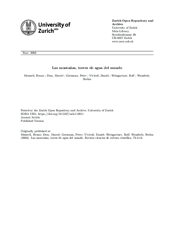 (PDF) Las montañas, torres de agua del mundo