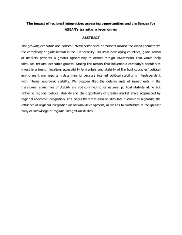 (PDF) The impact of regional integration: assessing opportunities and ...