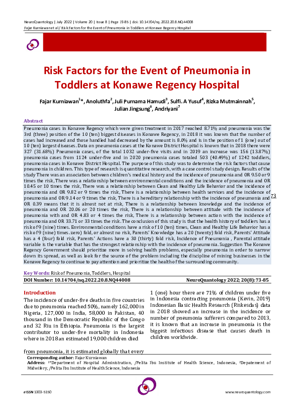 (PDF) Risk Factors for the Event of Pneumonia in Toddlers at Konawe ...