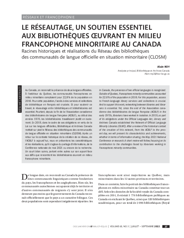 (PDF) Le réseautage, un soutien essentiel aux bibliothèques oeuvrant en ...