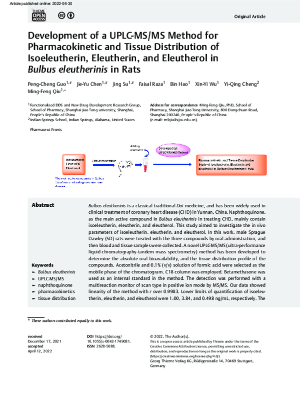 (PDF) Development of a UPLC-MS/MS Method for Pharmacokinetic and Tissue ...