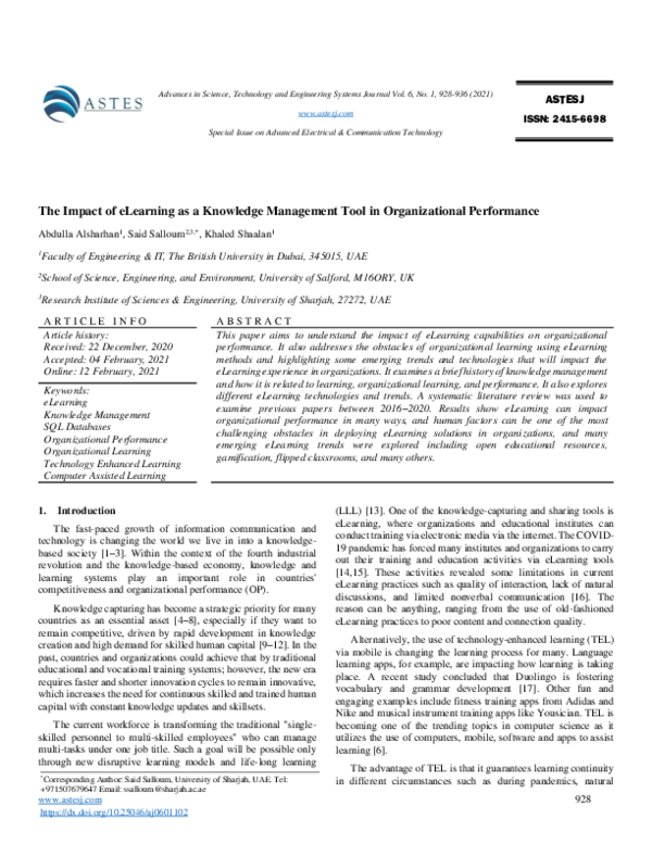 (PDF) The Impact of eLearning as a Knowledge Management Tool in ...