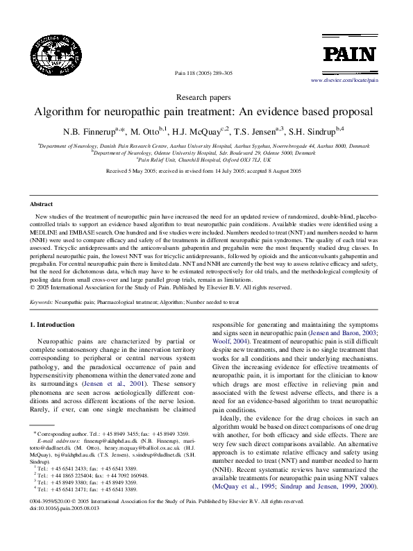 (PDF) Algorithm for neuropathic pain treatment: An evidence based proposal