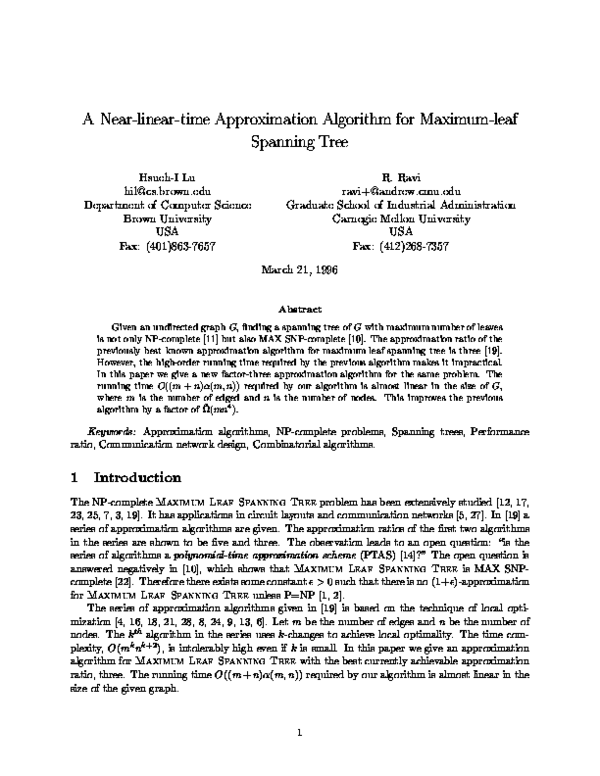 (PDF) A near-linear-time approximation algorithm for maximum-leaf ...
