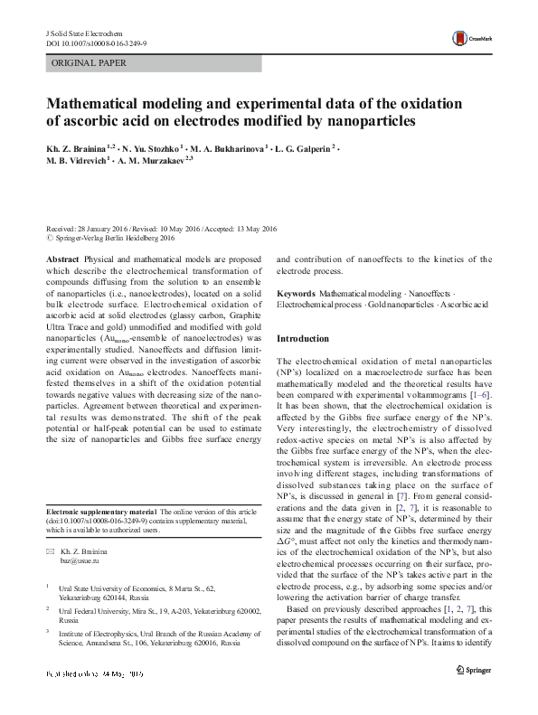 (PDF) Mathematical modeling and experimental data of the oxidation of ...