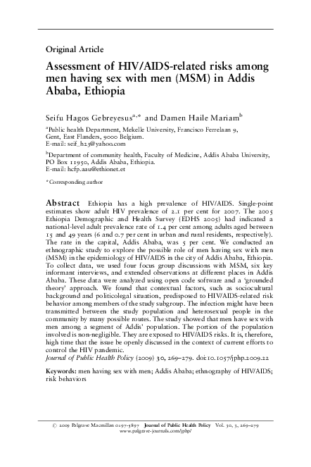 (PDF) Assessment of HIV/AIDS related risks among men having sex with ...