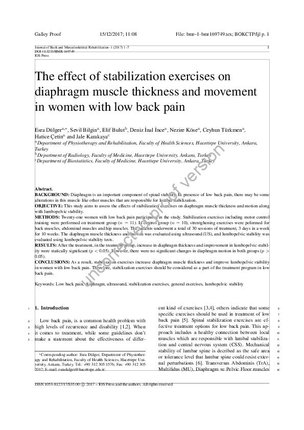 (PDF) The effect of stabilization exercises on diaphragm muscle ...