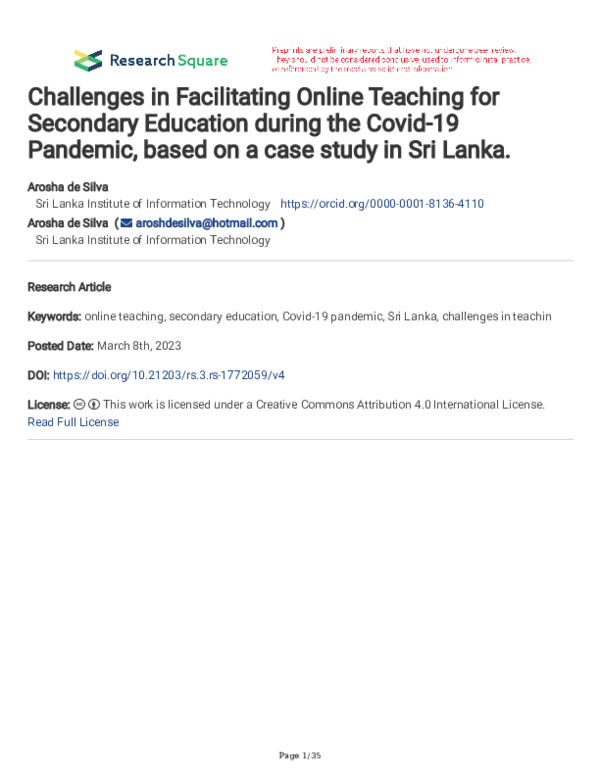 (PDF) Challenges in Facilitating Online Teaching for Secondary ...