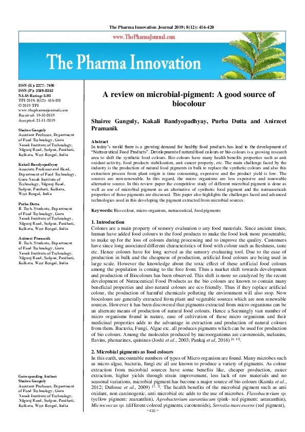 (PDF) A review on microbial-pigment: A good source of biocolour