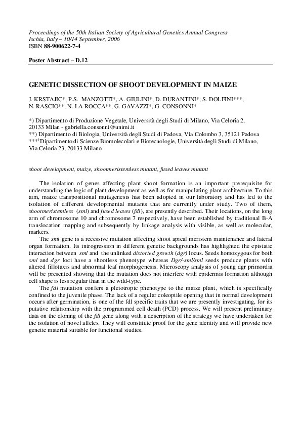 (PDF) Genetic dissection of shoot development in maize