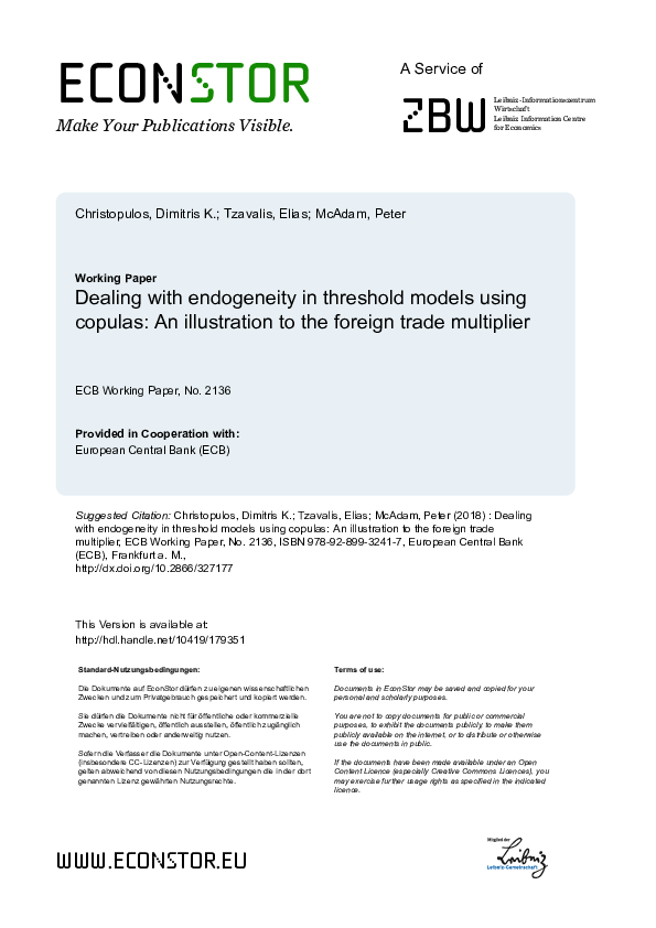 (PDF) Dealing With Endogeneity in Threshold Models Using Copulas ...