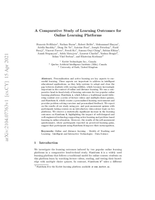 (PDF) A Comparative Study of Learning Outcomes for Online Learning ...
