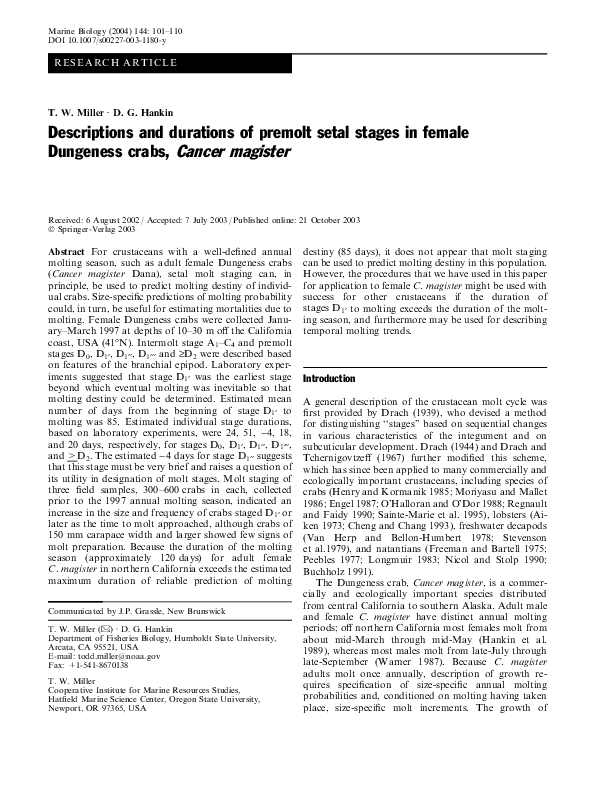 (PDF) Descriptions and durations of premolt setal stages in female ...