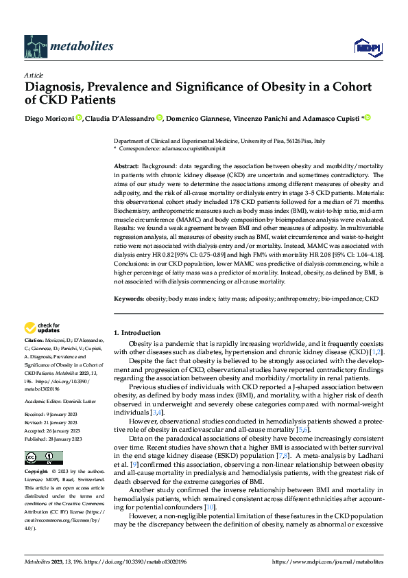 (PDF) Diagnosis, Prevalence and Significance of Obesity in a Cohort of ...