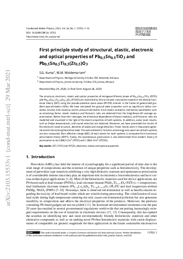(PDF) First principle study of structural, elastic, electronic and ...
